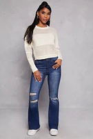 Womens Crochet Crew Neck Sweater,