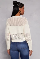 Womens Crochet Crew Neck Sweater, Beige, Size XL