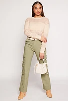 Womens Crochet Crew Neck Sweater, S