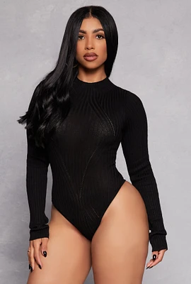 Womens Ribbed Long Sleeve Mock Neck Bodysuit,