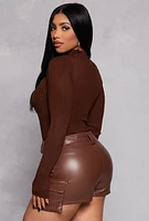 Womens Ribbed Long Sleeve Mock Neck Bodysuit,