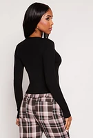 Womens Ribbed Knit Button Front Cardigan, Black, Size M