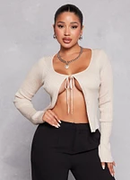 Womens Ribbed Knit Tie Front Cardigan, L