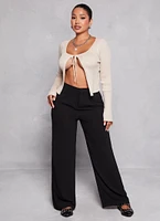 Womens Ribbed Knit Tie Front Cardigan, L