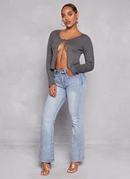 Womens Ribbed Knit Tie Front Cardigan, Grey, Size M