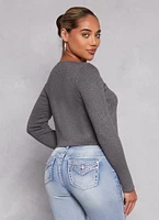 Womens Ribbed Knit Tie Front Cardigan, Grey, Size S