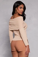 Womens Ribbed Off The Shoulder Long Sleeve Sweater,