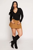 Womens Ribbed Knit Johnny Collar Sweater, Black, Size L