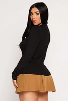 Womens Ribbed Knit Johnny Collar Sweater, Black, Size L