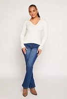 Womens Ribbed Knit Johnny Collar Sweater, White, Size L