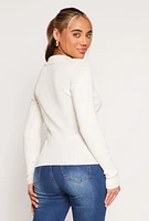Womens Ribbed Knit Johnny Collar Sweater, White, Size L