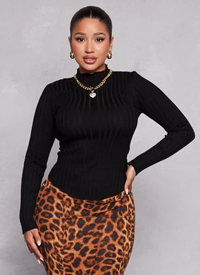 Womens Ribbed Knit Mock Neck Top, Black,