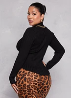 Womens Ribbed Knit Mock Neck Top, Black,