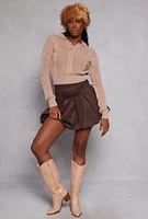 Womens Cable Knit Johnny Collar Sweater, Beige, Size L