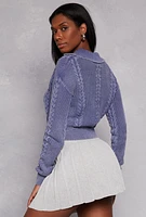 Womens Cable Knit Johnny Collar Sweater, Blue, Size L
