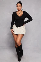 Womens Cable Knit Asymmetrical Faux Wrap Sweater, Black, Size M