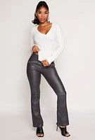 Womens Cable Knit Asymmetrical Faux Wrap Sweater, White, Size M