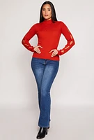 Womens Cut Out Sleeve Mock Neck Sweater, Orange, Size M