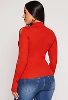Womens Cut Out Sleeve Mock Neck Sweater, Orange, Size M