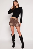 Womens Ribbed Knit Bell Sleeve Sweater, Black, Size S