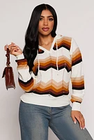 Womens Chevron Drawstring Hooded Sweater, Multi, Size M