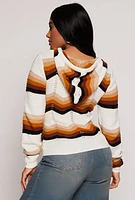 Womens Chevron Drawstring Hooded Sweater, Multi, Size M