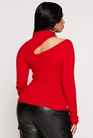 Womens Asymmetrical Cut Out Mock Neck Sweater, Red, Size M