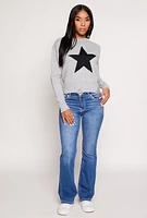 Womens Distressed Star Graphic Crew Neck Top, Grey, Size S