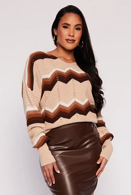 Womens Chevron Criss Cross Back Sweater, Brown, Size L