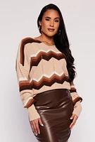 Womens Chevron Criss Cross Back Sweater, Brown, Size L