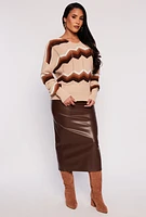 Womens Chevron Criss Cross Back Sweater, Brown, Size L