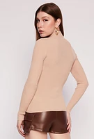 Womens Button Detail Mock Neck Top,