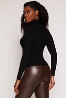 Womens Ribbed Knit Long Sleeve Turtleneck Top, Black, Size M