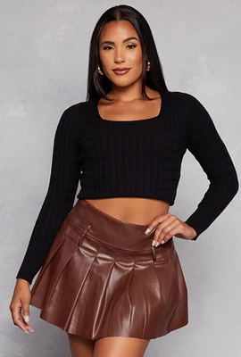 Womens Cable Knit Square Neck Sweater, Black, Size XL