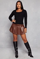Womens Cable Knit Square Neck Sweater, Black, Size XL