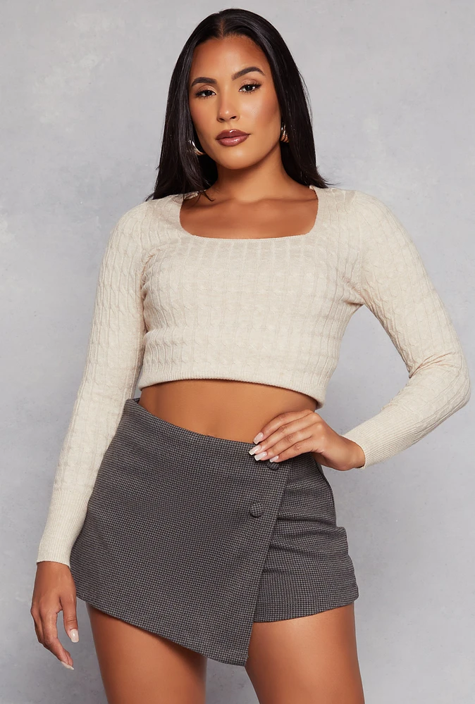 Womens Cable Knit Square Neck Sweater,