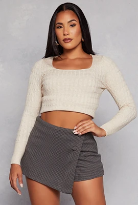 Womens Cable Knit Square Neck Sweater,