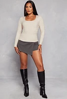 Womens Cable Knit Square Neck Sweater,