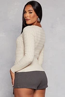 Womens Cable Knit Square Neck Sweater,