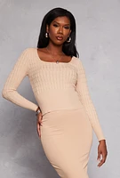 Womens Cable Knit Square Neck Sweater,