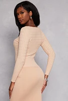 Womens Cable Knit Square Neck Sweater,
