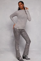 Womens Rhinestone Studded Distressed Sweater, Grey, Size L