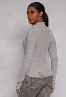 Womens Rhinestone Studded Distressed Sweater, Grey,
