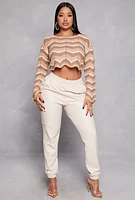 Womens Chevron Pointelle Long Sleeve Crop Top,