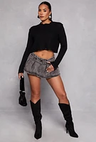 Womens Distressed Hem Cropped Sweater,