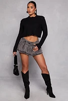 Womens Distressed Hem Cropped Sweater, Black, Size L