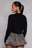 Womens Distressed Hem Cropped Sweater, Black, Size L