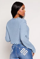 Womens Distressed Hem Cropped Sweater,