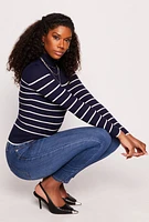 Womens Striped Turtleneck Sweater, Blue, Size S