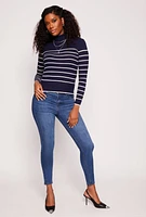 Womens Striped Turtleneck Sweater, Blue,